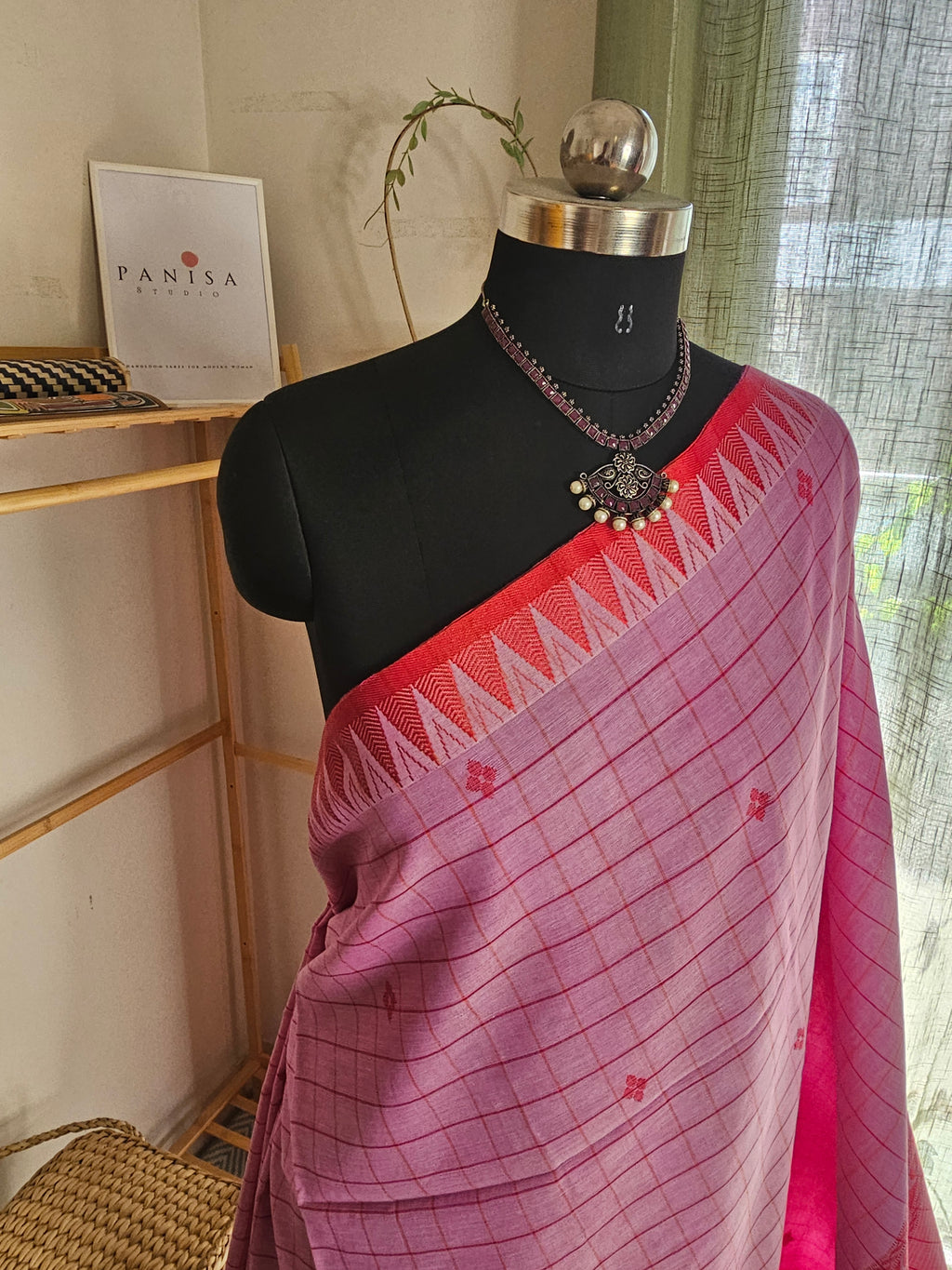 GULABI REET - Handloom Jamdani Khadi  Cotton