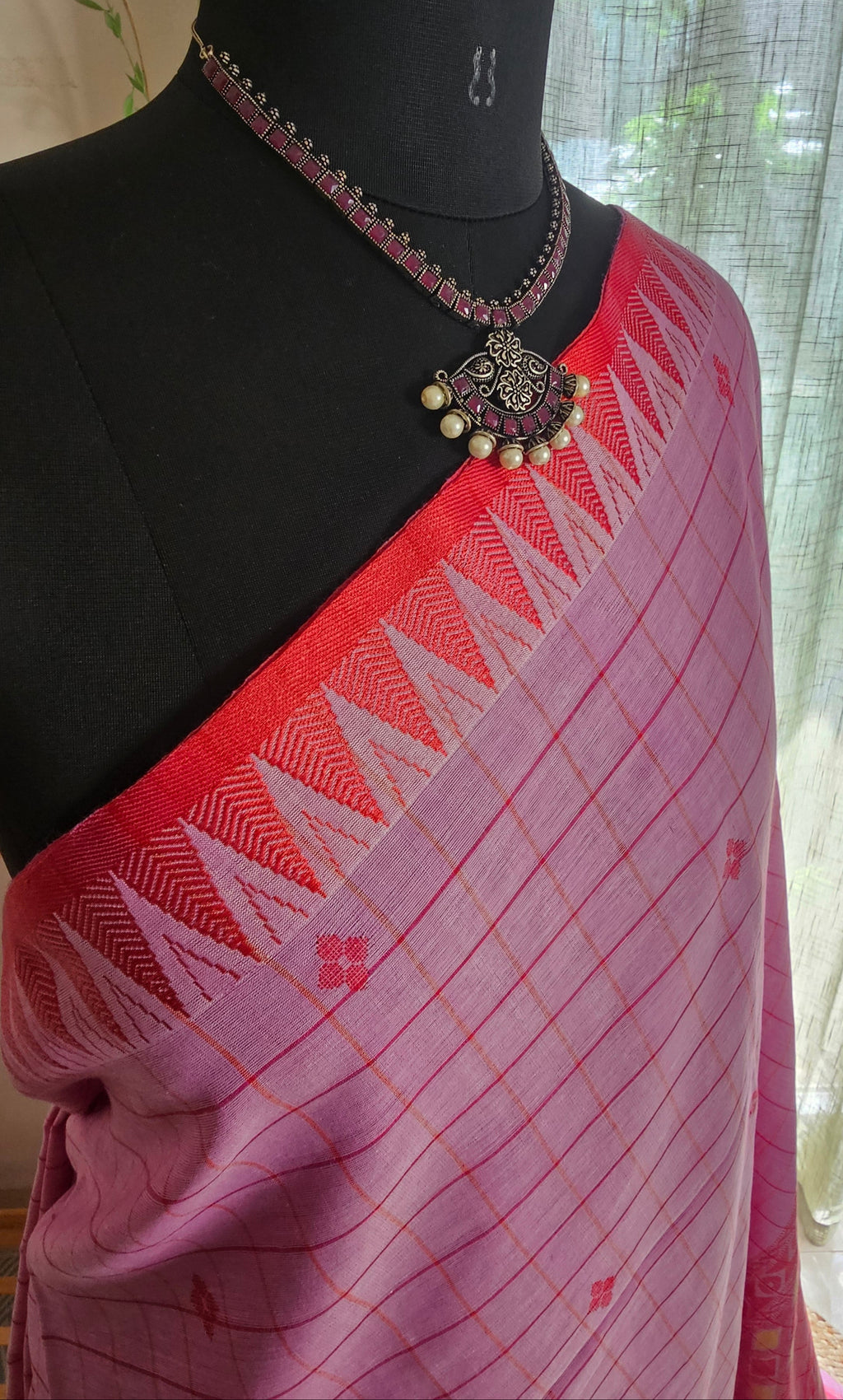 GULABI REET - Handloom Jamdani Khadi  Cotton