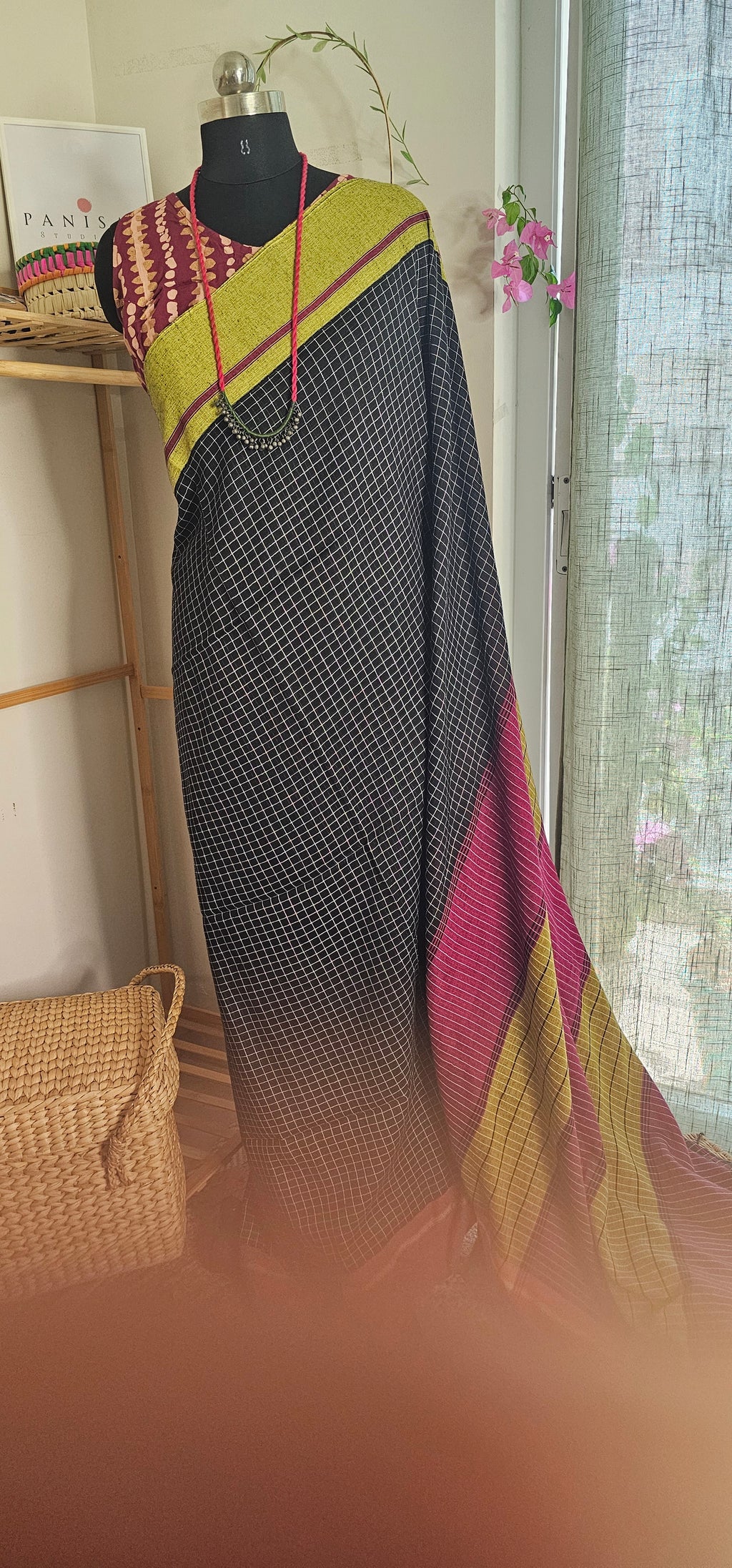 REKHA RANG -  Fine check weave, and vibrant Ganga Jamuna border
