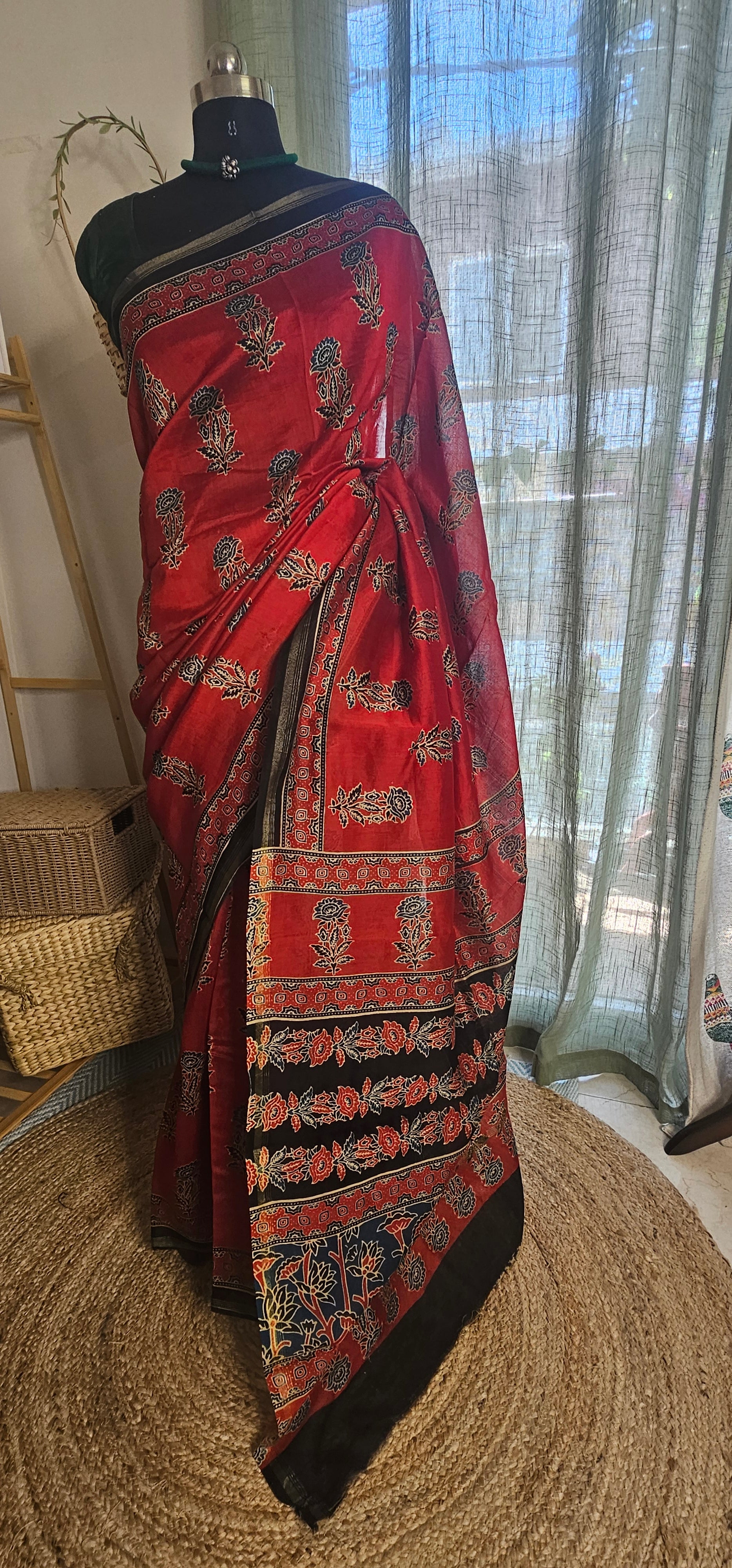 Ruhani Ajrakh -Handblock-inspired Chanderi saree in timeless heritage tones
