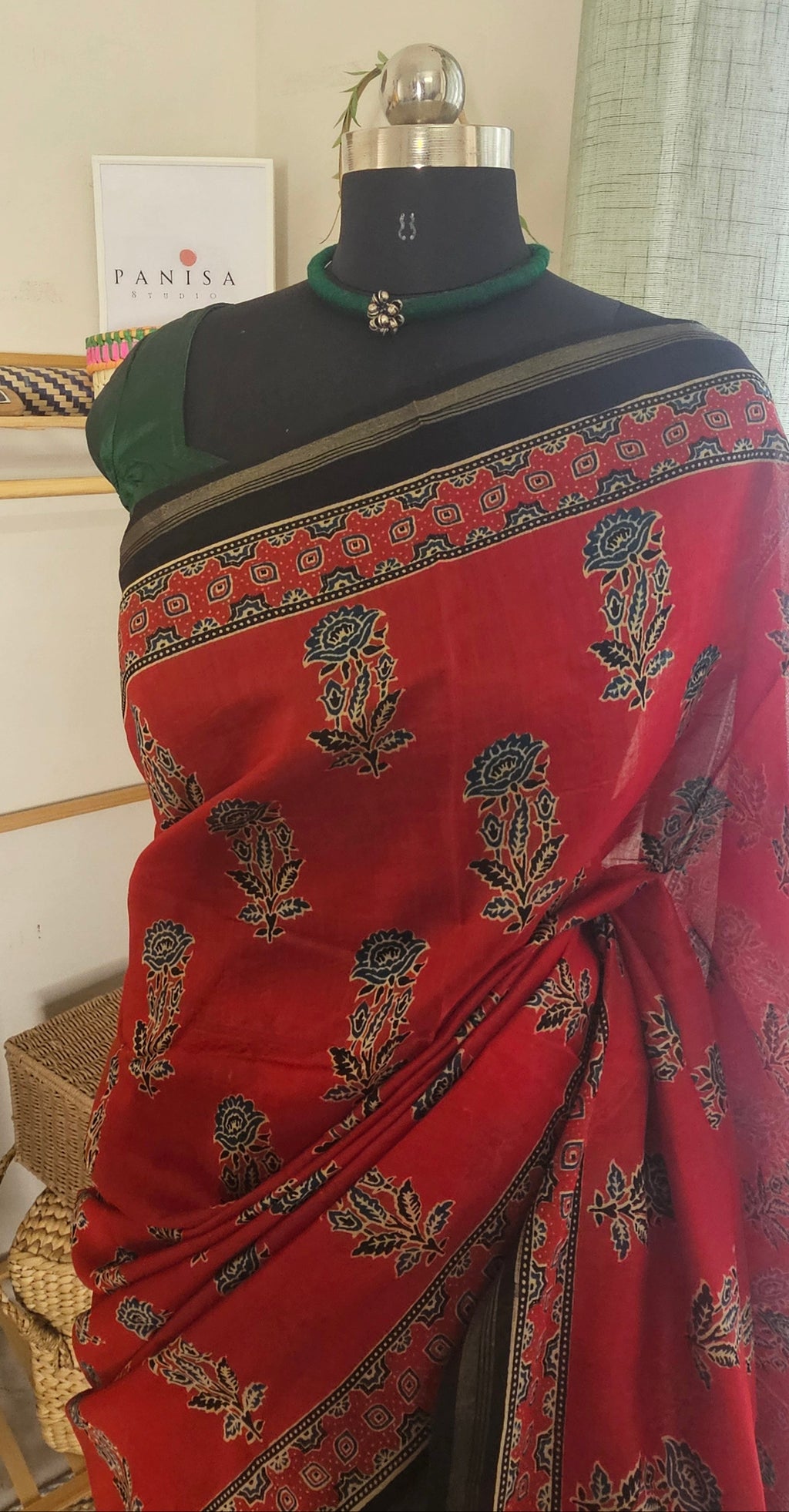 Ruhani Ajrakh -Handblock-inspired Chanderi saree in timeless heritage tones