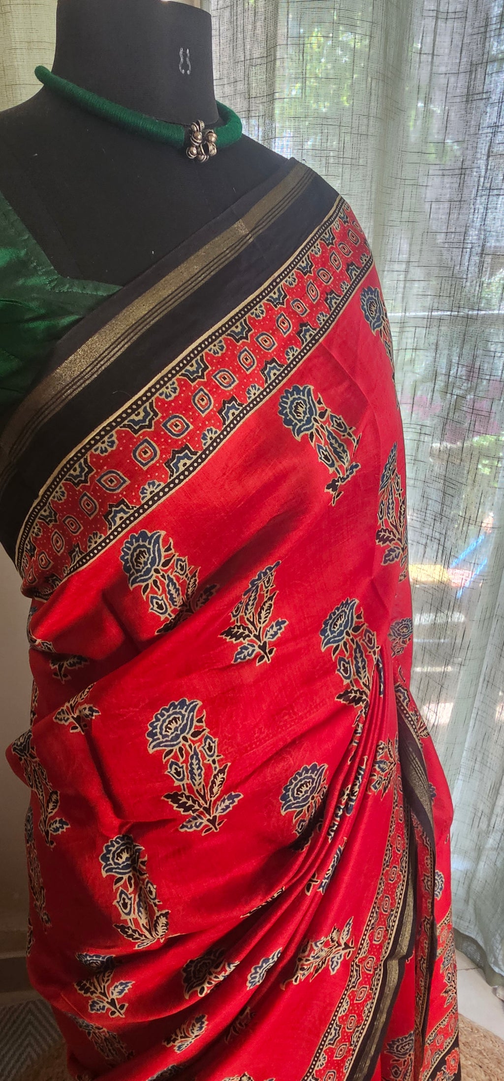 Ruhani Ajrakh -Handblock-inspired Chanderi saree in timeless heritage tones