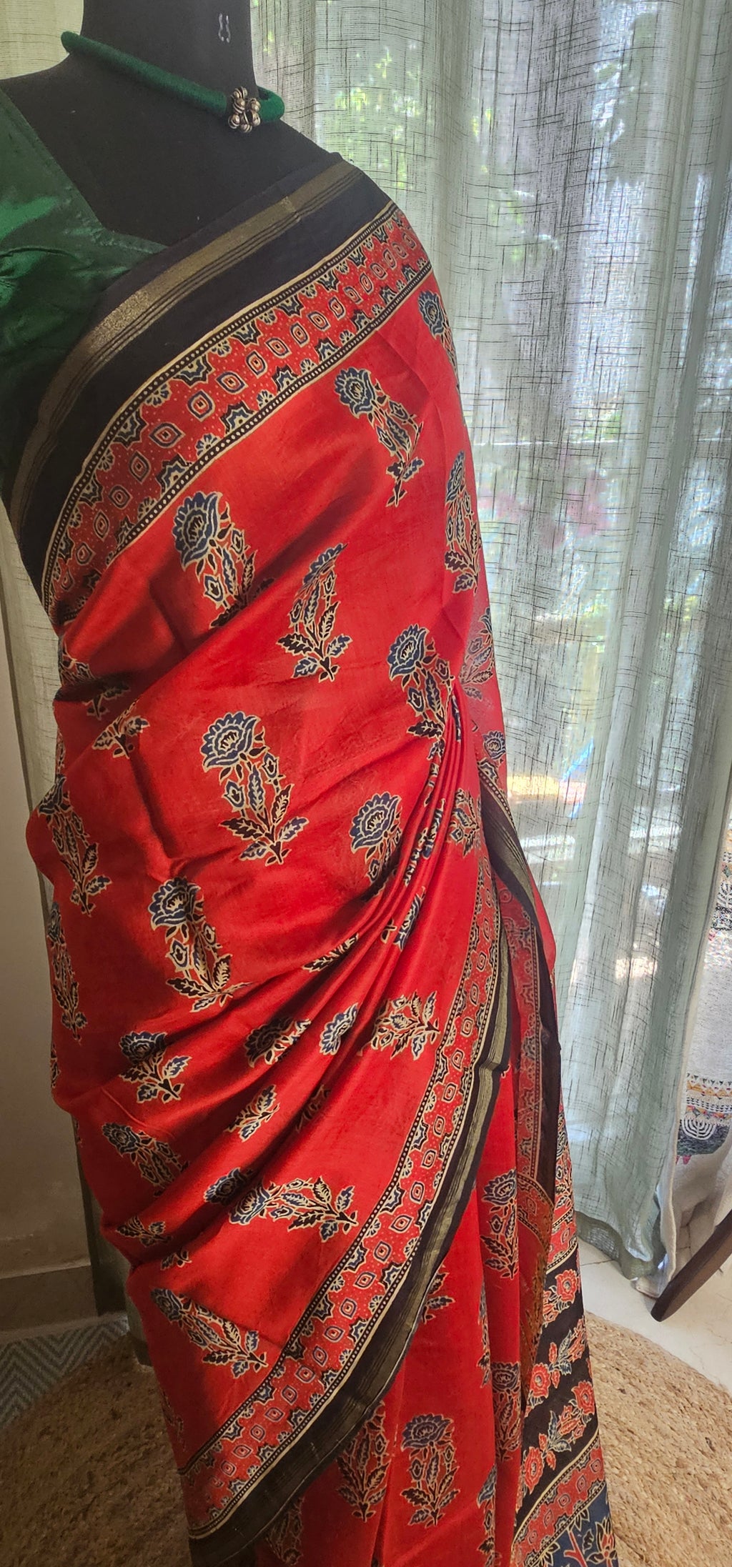 Ruhani Ajrakh -Handblock-inspired Chanderi saree in timeless heritage tones
