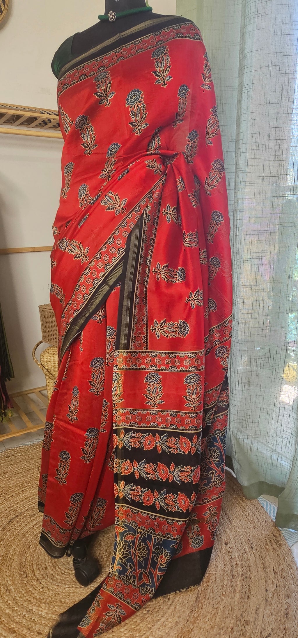 Ruhani Ajrakh -Handblock-inspired Chanderi saree in timeless heritage tones