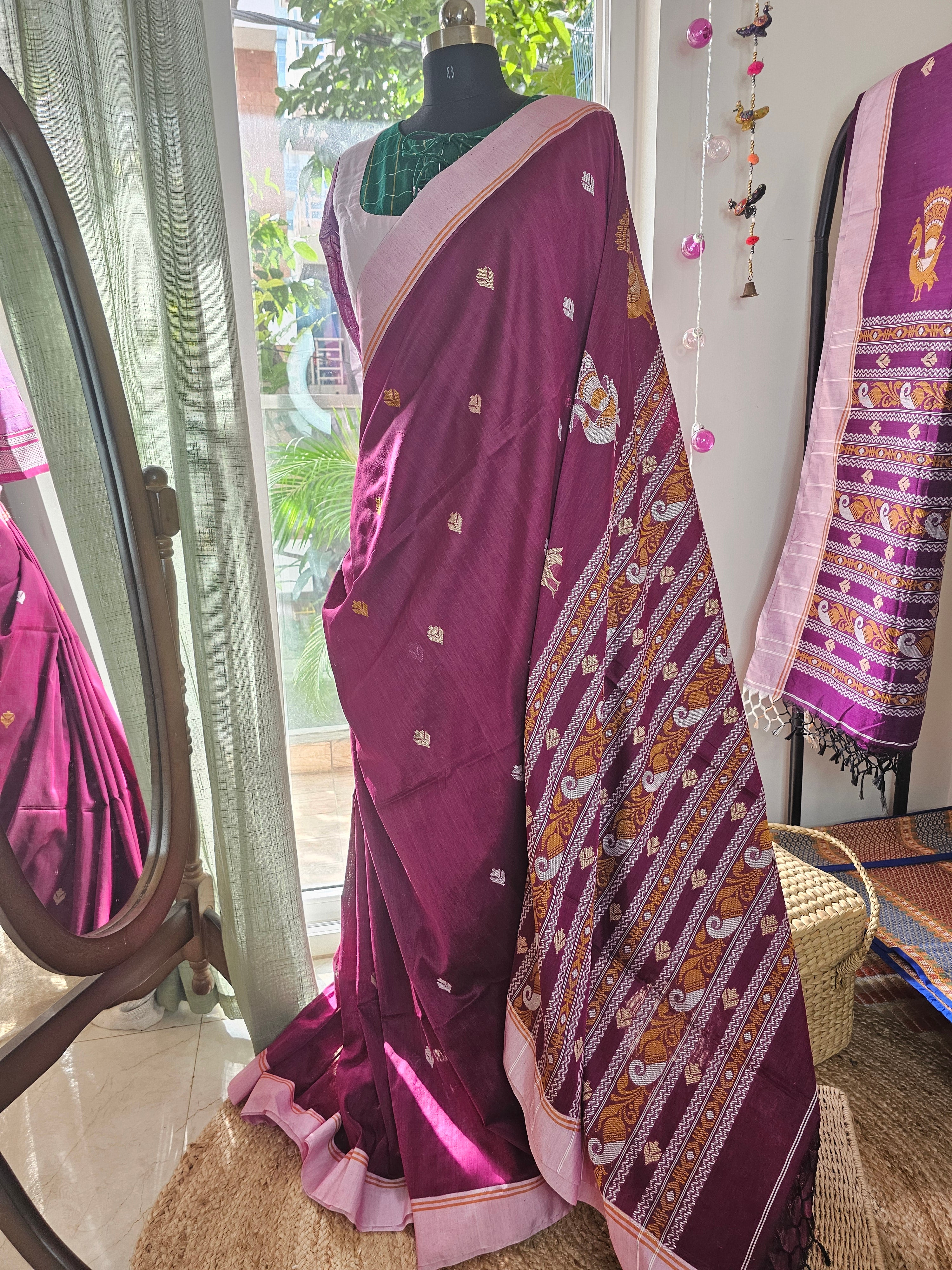 MAYURA – Magenta Pink with Baby Pink Border