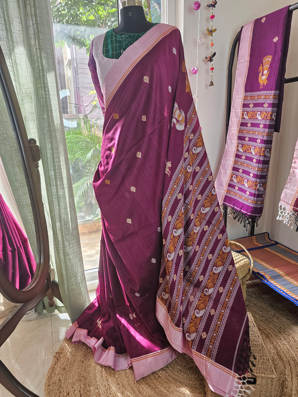 MAYURA – Magenta Pink with Baby Pink Border