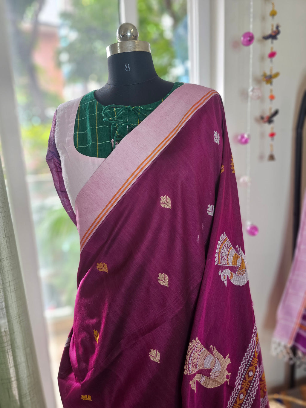 MAYURA – Magenta Pink with Baby Pink Border