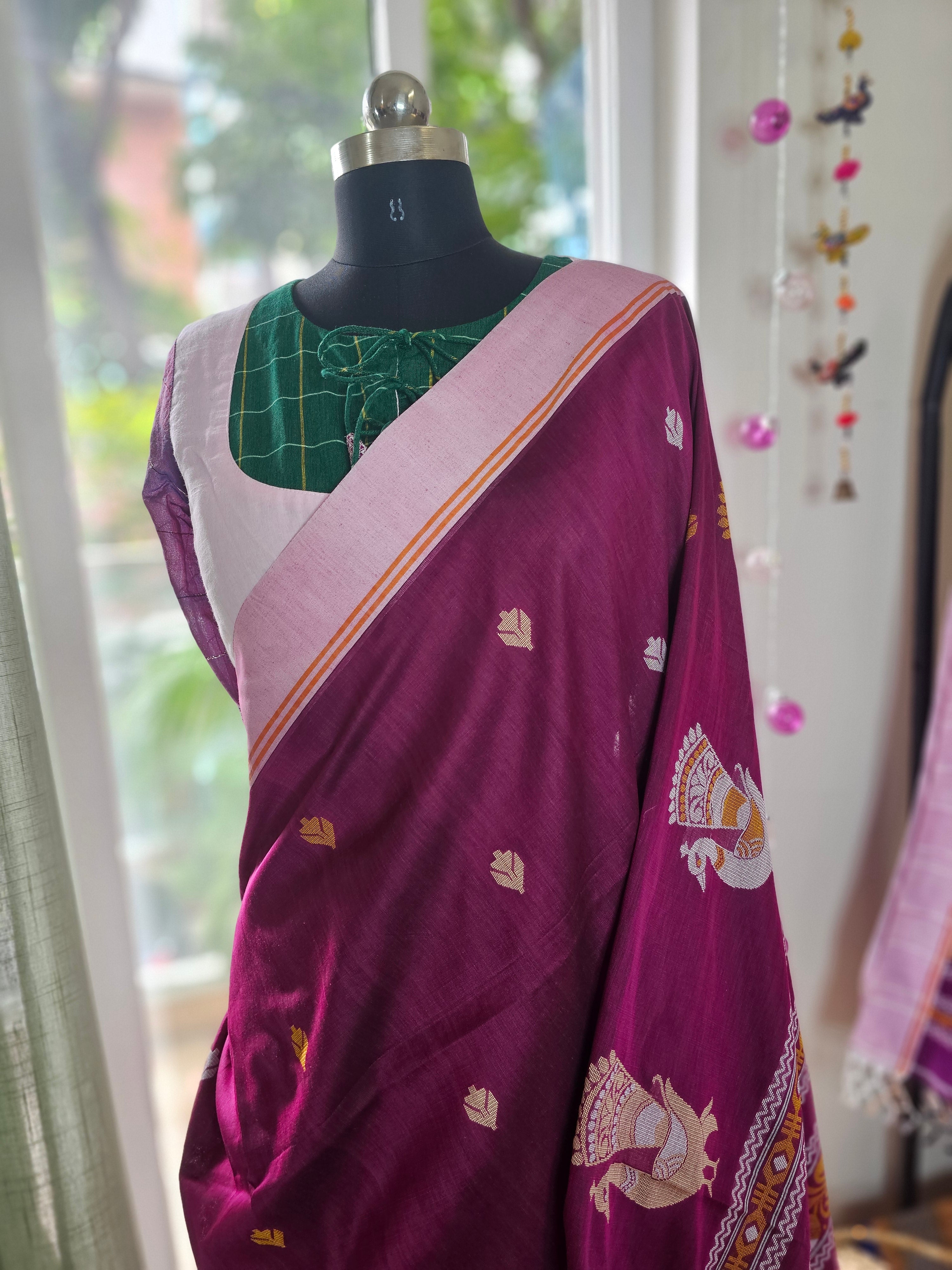 MAYURA – Magenta Pink with Baby Pink Border