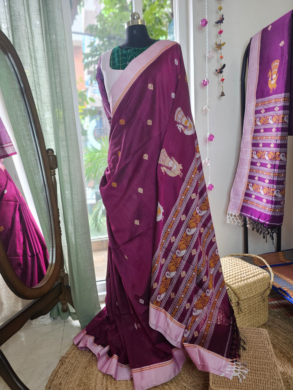 MAYURA – Magenta Pink with Baby Pink Border