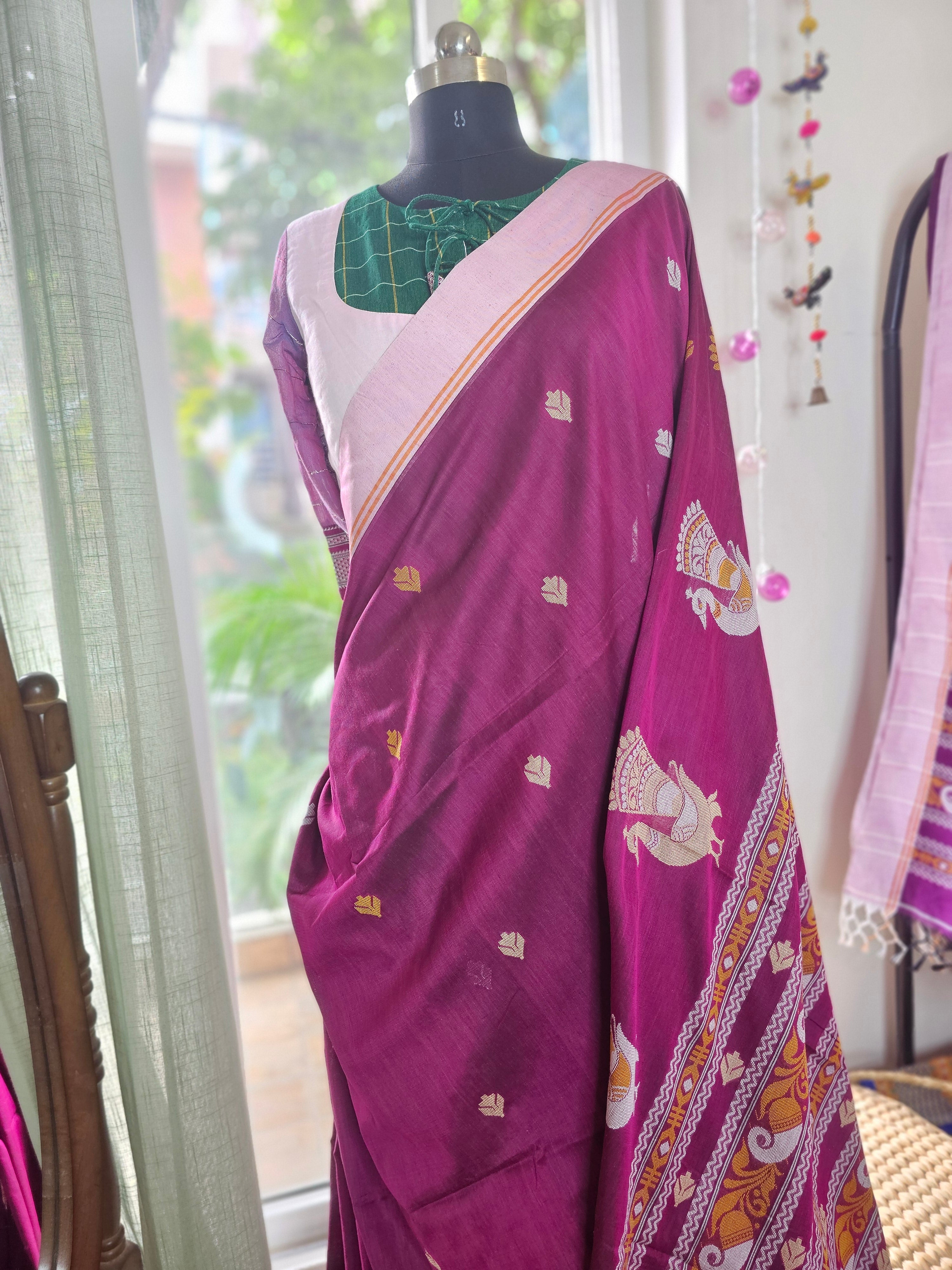 MAYURA – Magenta Pink with Baby Pink Border
