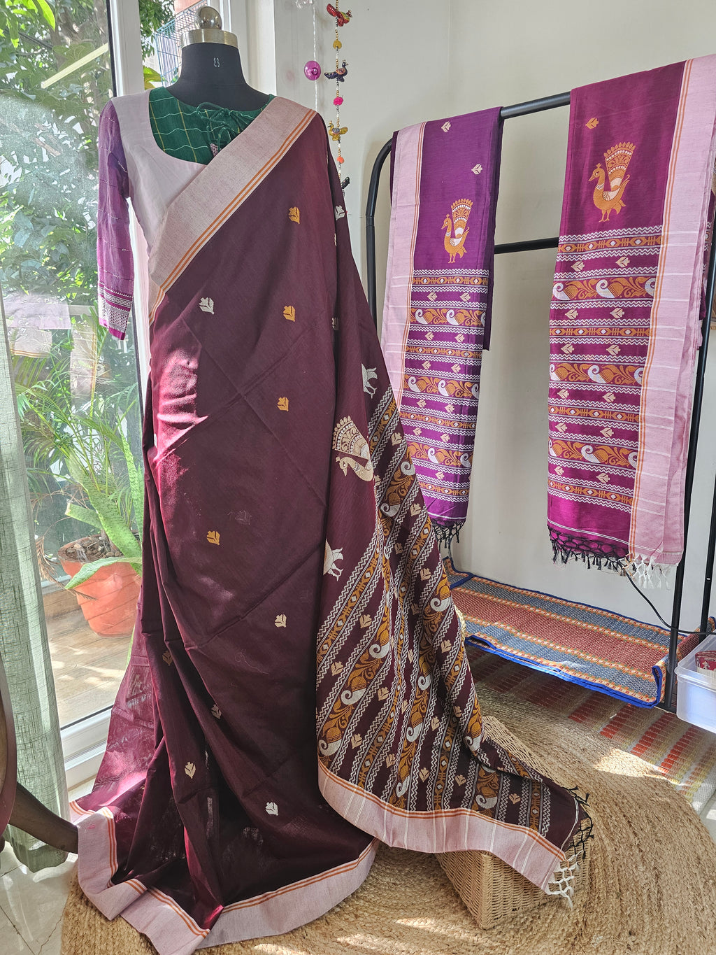MAYURA – Maroon with Cream Border