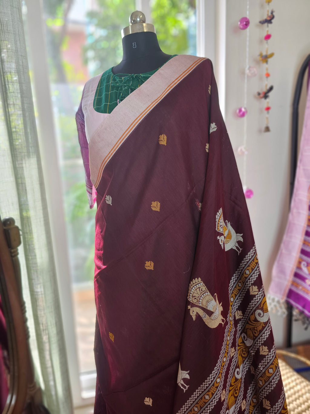 MAYURA – Maroon with Cream Border