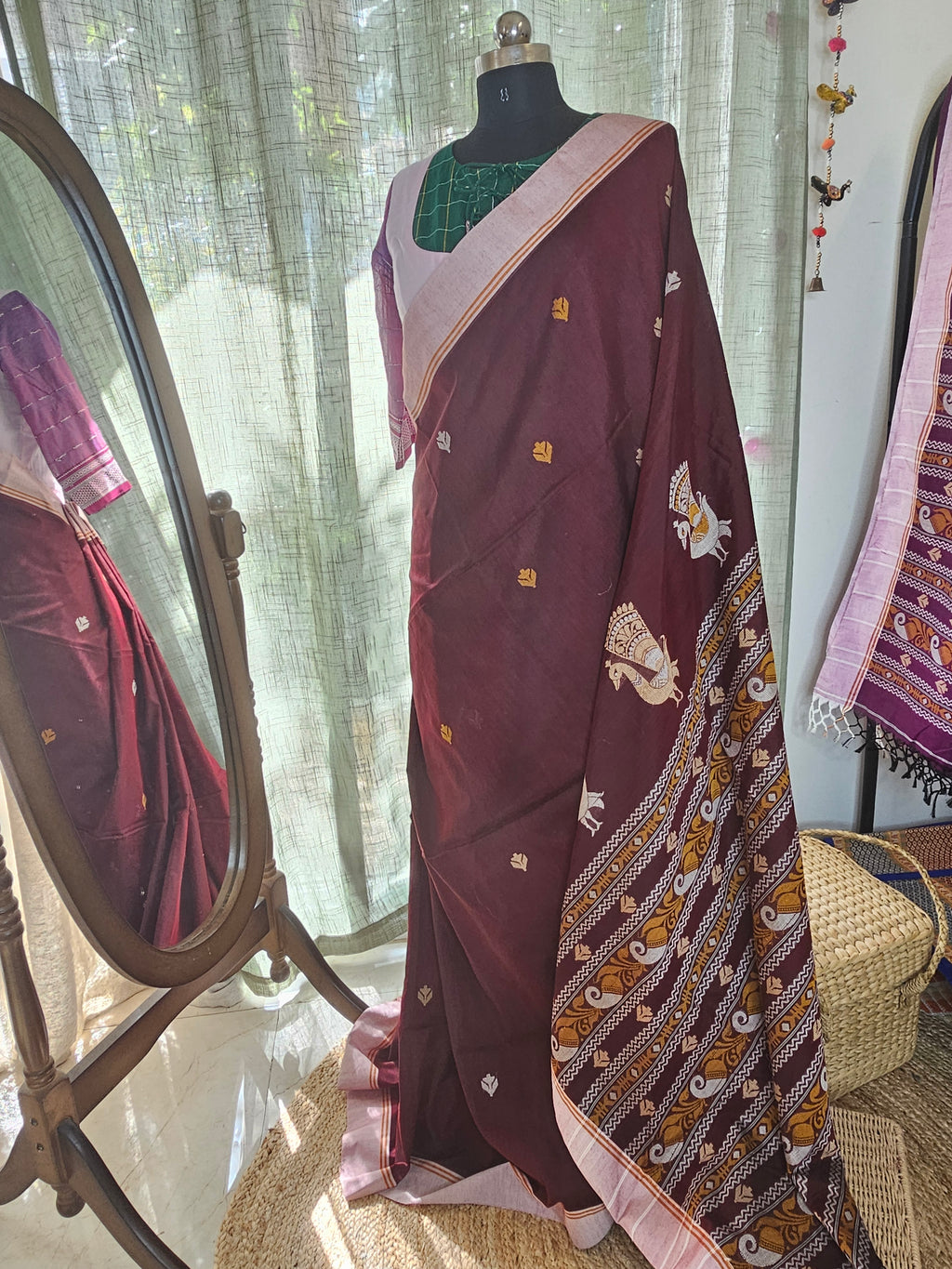 MAYURA – Maroon with Cream Border