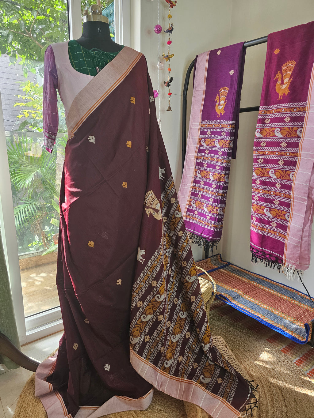 MAYURA – Maroon with Cream Border