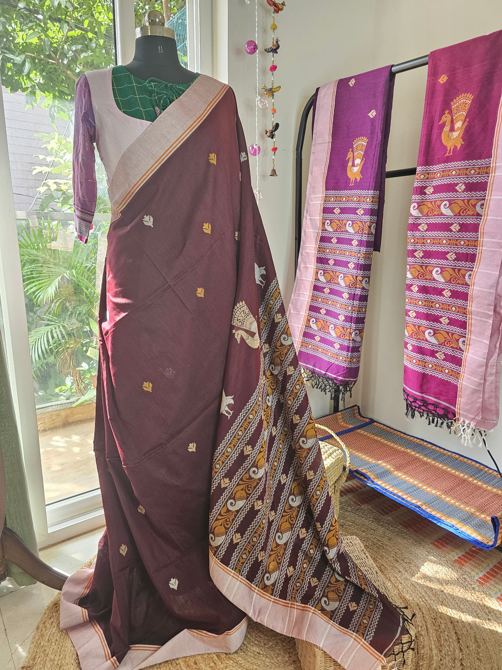 MAYURA – Maroon with Cream Border