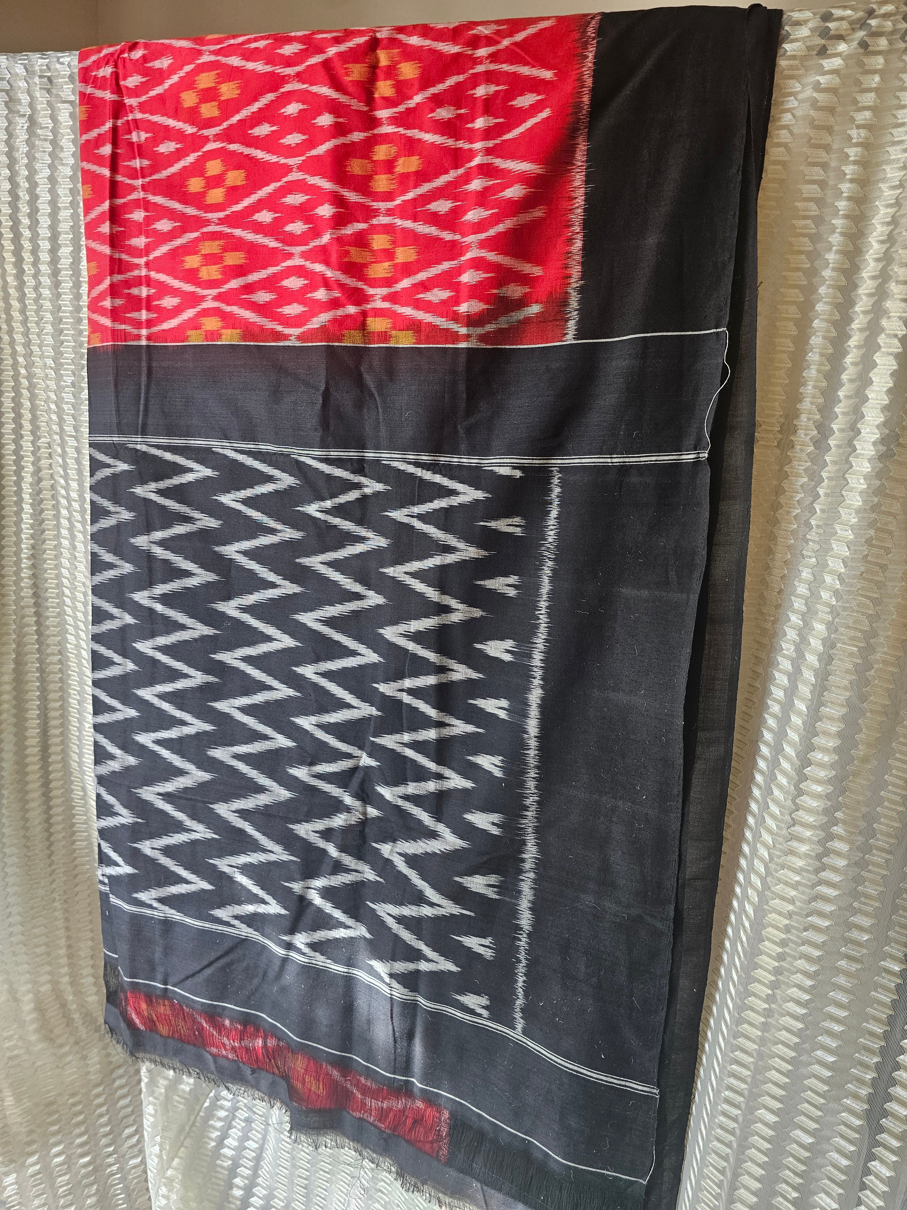 INDRANI Sindura | Authentic Handwoven Weft Ikkat Cotton Saree