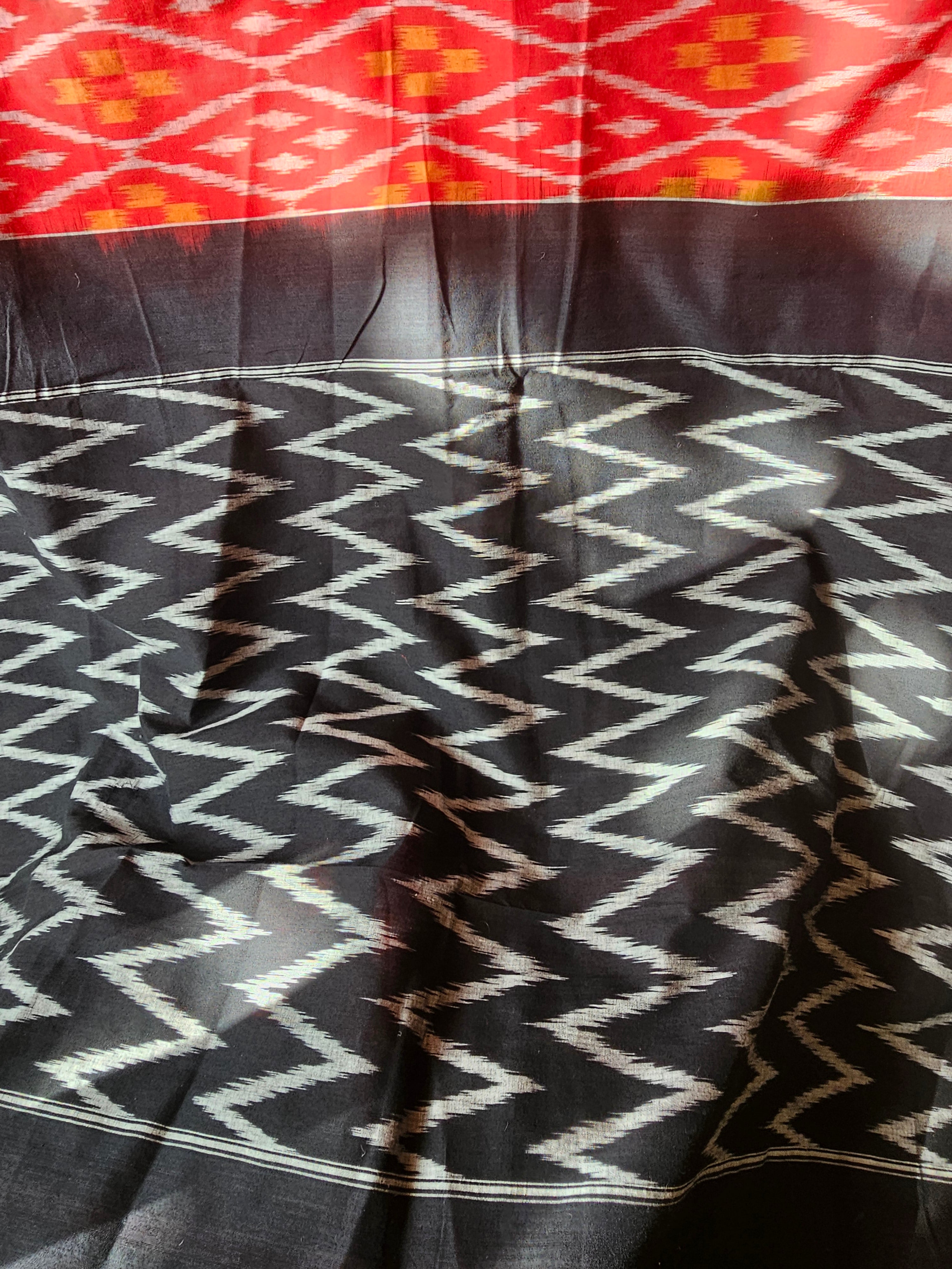 INDRANI Sindura | Authentic Handwoven Weft Ikkat Cotton Saree