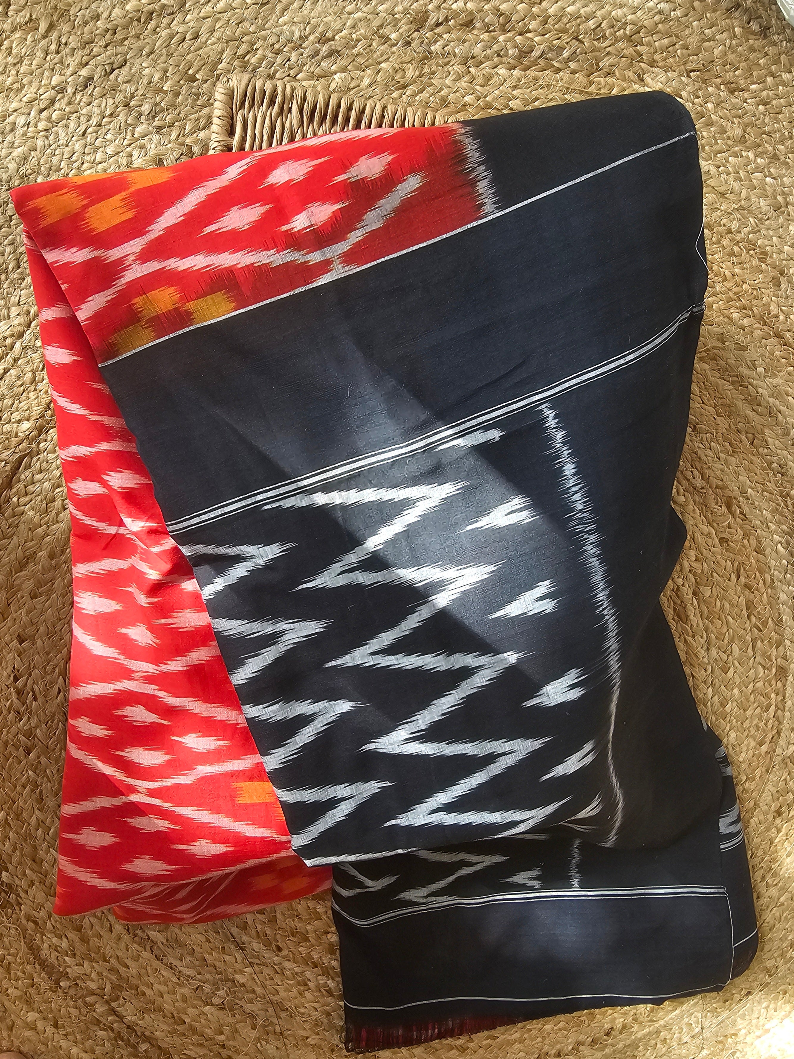 INDRANI Sindura | Authentic Handwoven Weft Ikkat Cotton Saree